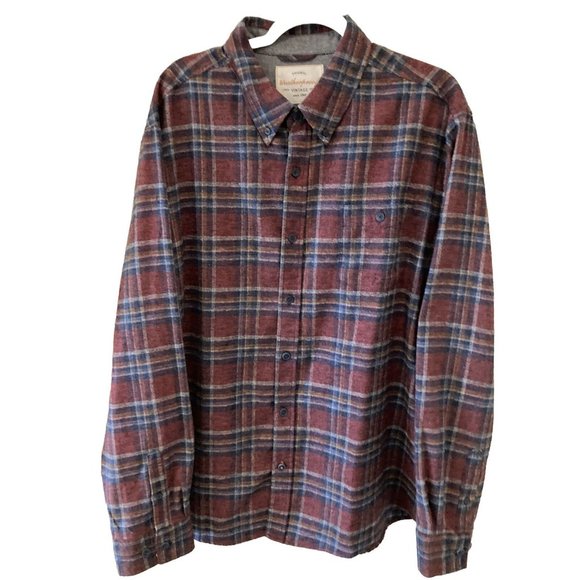 Weatherproof Vintage Long Sleeve Plaid Button Flannel Shirt Men 2XL Maroon Black - Picture 2 of 5